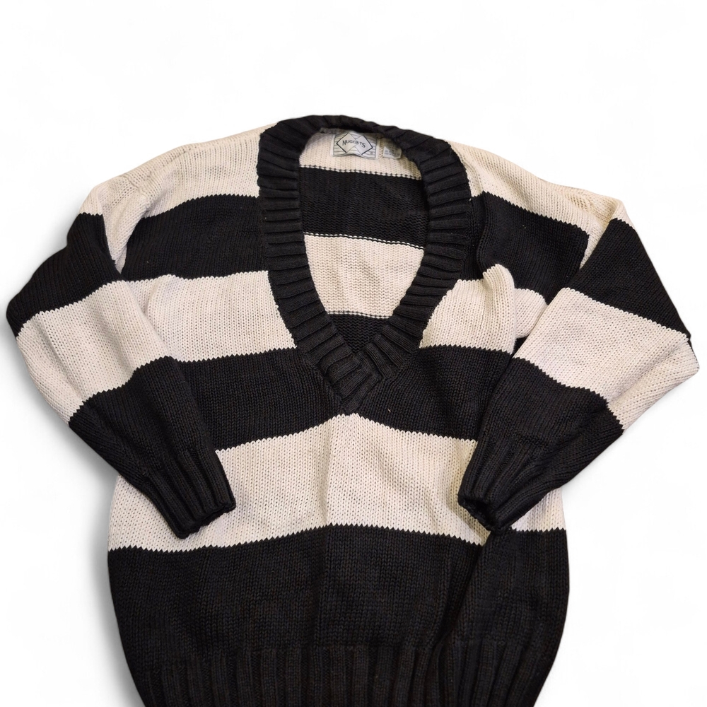 Vintage Nuggets Striped Black and White V-Neck Sweater Size M